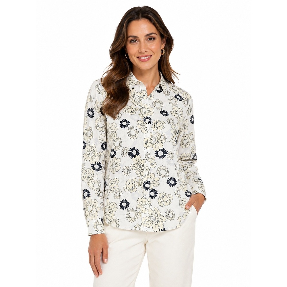 Jaclyn Smith Women Navy Cream Floral Daisy Button Front Blouse Size 16